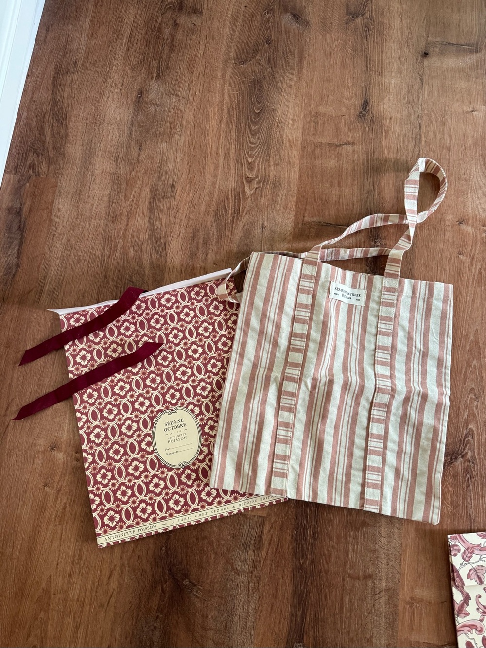Sezane Brand Pink and Cream Striped Cotton Tote Bag - with Gift Bag